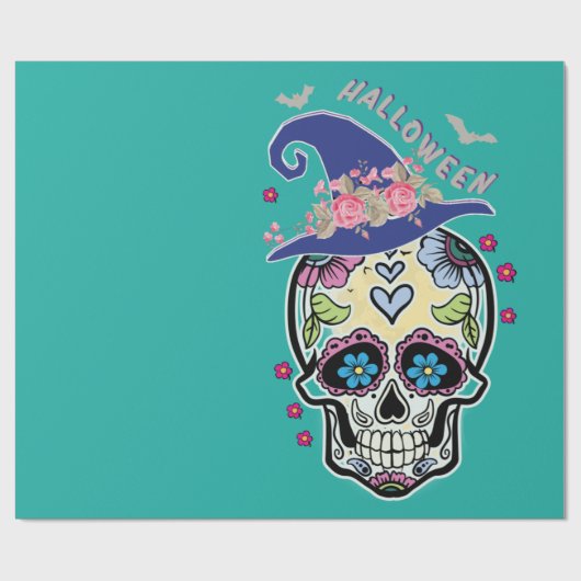 Halloween Flower Skull Cadeaupapier (Vlak)