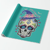Halloween Flower Skull Cadeaupapier (Uitgerold)