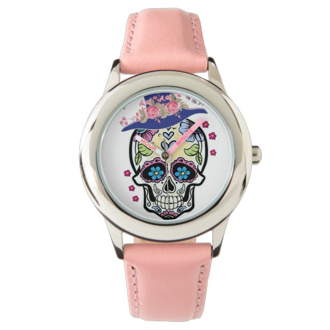 Halloween Flower Skull Horloge (Voorkant)
