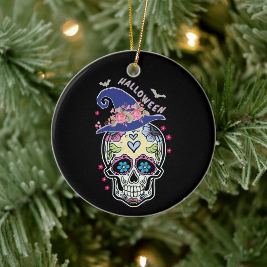 Halloween Flower Skull Keramisch Ornament (Boom)