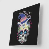 Halloween Flower Skull Vierkante Klok (Hoek)