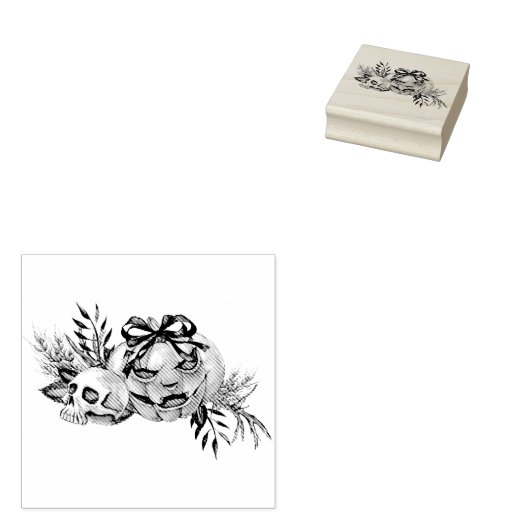 Halloween Flowers met Skull en Pumpkin Rubberstempel (Gestempeld)