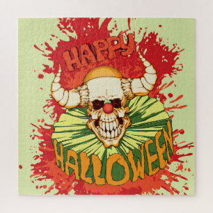 Halloween flyer: duivelse clown thema legpuzzel