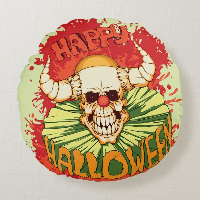 Halloween flyer: duivelse clown thema rond kussen (Voorkant)