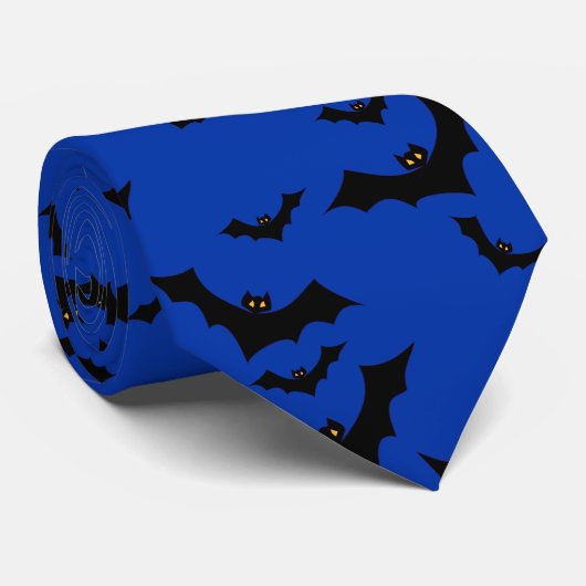 Halloween Flying Bats Night Blue Novelty Stropdas (Opgerold)