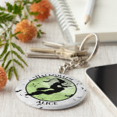 Halloween Flying Black Witch Silhouette Green Sleutelhanger (Zijkant)