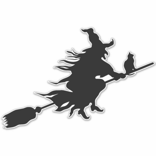Halloween Flying heks on broom black sticker (Voorkant)