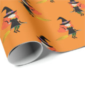 Halloween Flying Schattigee Heks met bezem Sinaasa Cadeaupapier (Rol Hoek)