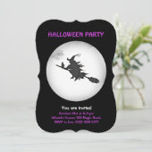 Halloween Flying Witch & Black Cat Uitnodiging (Staand voorkant)