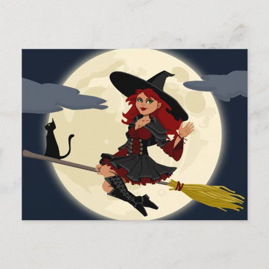 Halloween Flying Witch Briefkaart (Voorkant)