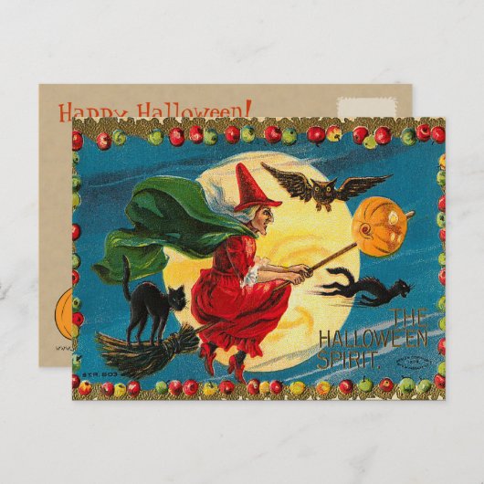  Halloween Flying Witch Briefkaart (Voorkant / Achterkant)