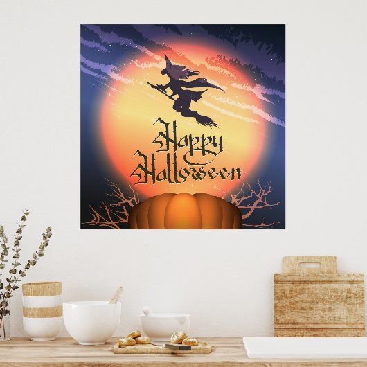 Halloween Flying Witch Broom Poster (Keuken)