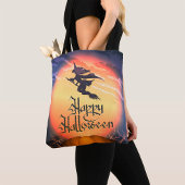 Halloween Flying Witch Broom Pumpkin Canvas tas