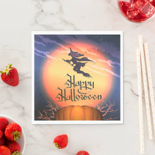 Halloween Flying Witch Broom Pumpkin Napkins Servet