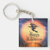 Halloween Flying Witch Broom Pumpkin Sleutelhanger (Voorkant)