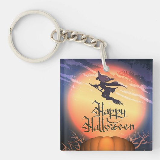 Halloween Flying Witch Broom Pumpkin Sleutelhanger (Voorkant)