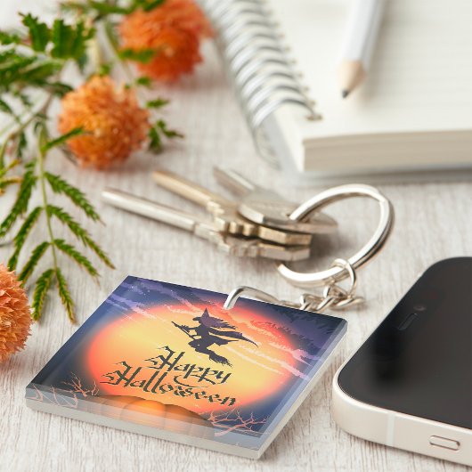 Halloween Flying Witch Broom Pumpkin Sleutelhanger