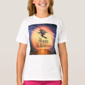 Halloween Flying Witch Broom Pumpkin T-Shirt (Voorkant)