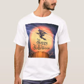Halloween Flying Witch Broom Pumpkin T-Shirt (Voorkant)