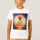 Halloween Flying Witch Broom Pumpkin T-Shirt (Voorkant)