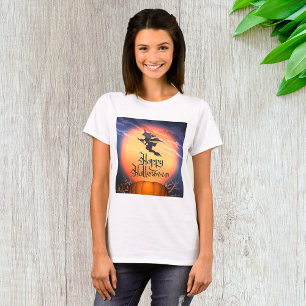 Halloween Flying Witch Broom Pumpkin T-Shirt