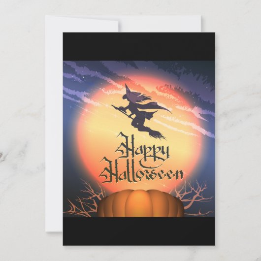 Halloween Flying Witch Broom Pumpkin Uitnodiging (Voorkant)