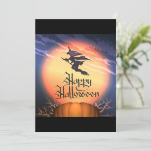 Halloween Flying Witch Broom Pumpkin Uitnodiging