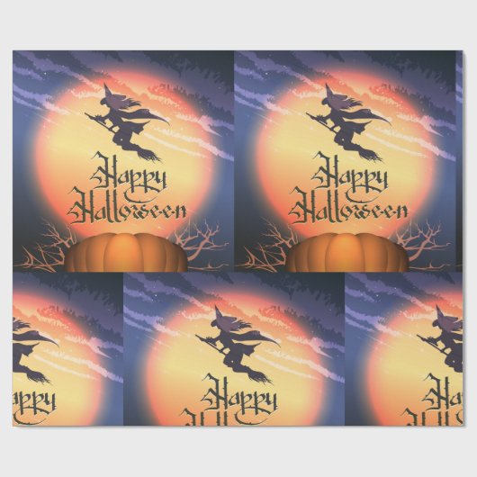Halloween Flying Witch Cadeaupapier (Vlak)