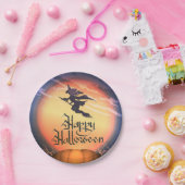 Halloween Flying Witch Papieren Bordje (Feest)
