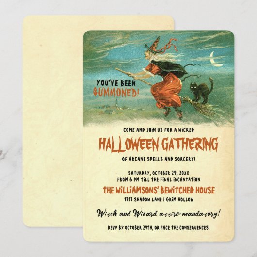 Halloween Flying Witch Party Kaart (Voorkant / Achterkant)