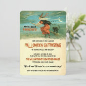 Halloween Flying Witch Party Kaart (Staand voorkant)