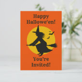 Halloween Flying Witch Party Uitnodiging (Staand voorkant)