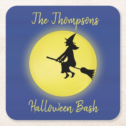Halloween Flying Witch Silhouet in het maanlicht Kartonnen Onderzetters (Voorkant)
