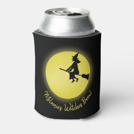 Halloween Flying Witch Whimsical Full Moon Blikjeskoeler (Blikje Achterkant)