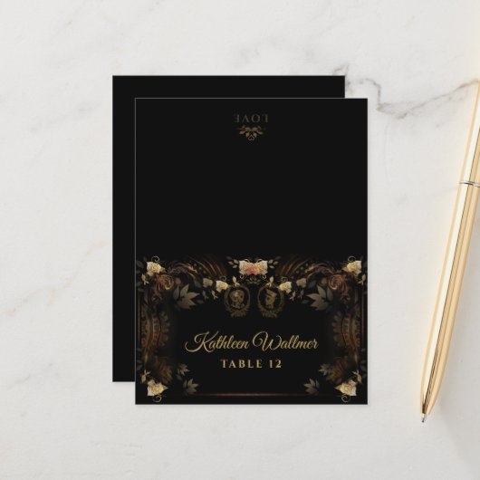 Halloween FOLDING Golden Skeleton Names Briefkaart (Voorkant / Achterkant in situ)