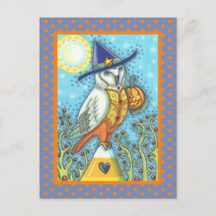 HALLOWEEN FOLK ART BARN OWL & CANDY CORN BRIEFKAART