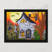 Halloween Folk Art Haunted House Scene Briefkaart (Voorkant)