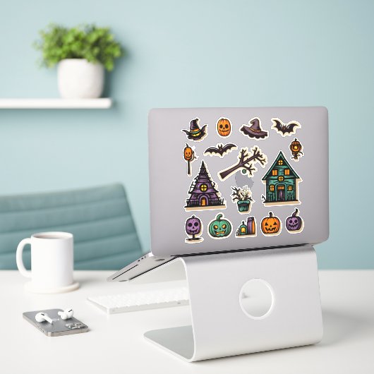 Halloween Folk Art Stickers (Laptop op bureau)