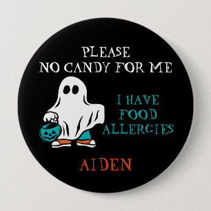 Halloween Food Allergy Alert Ghost Blauwgroen Pump Ronde Button 4,0 Cm
