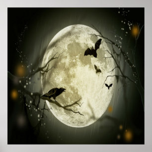 Halloween Forest, Bats, Landscape Poster