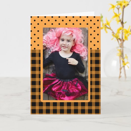 Halloween Foto Lijst Plaid en Stippen Kaart (Gele Bloem)