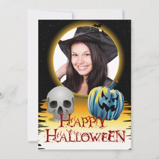 Halloween Foto Lijst Skull en Jack o' Lantern Kaart (Voorkant)
