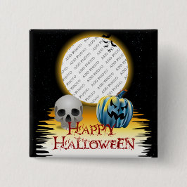 Halloween Foto Lijst Skull en Jack o' Lantern Vierkante Button 5,1 Cm