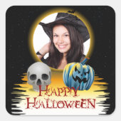 Halloween Foto Lijst Skull en Jack o' Lantern Vierkante Sticker (Voorkant)