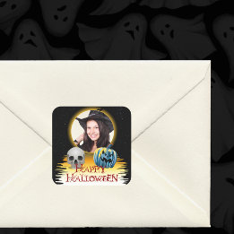 Halloween Foto Lijst Skull en Jack o' Lantern Vierkante Sticker