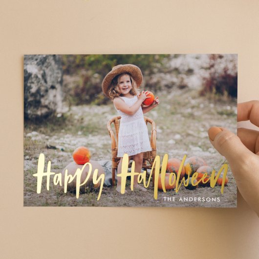 Halloween-foto met handschrift folie feestdagenkaart