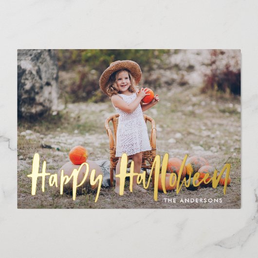 Halloween-foto met handschrift folie feestdagenkaart (Voorkant)