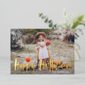 Halloween-foto met handschrift folie feestdagenkaart (Staand Voorkant)