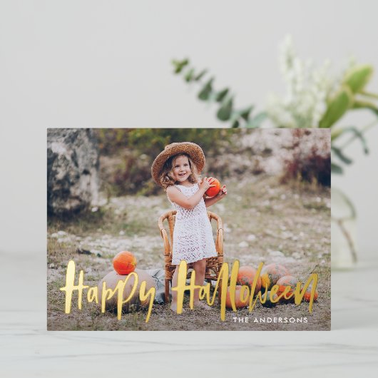 Halloween-foto met handschrift folie feestdagenkaart (Staand Voorkant)