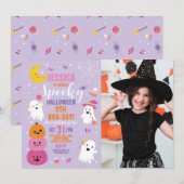 Halloween Foto Paarse Verjaardag Pompoenen Ghost Kaart (Voorkant / Achterkant)